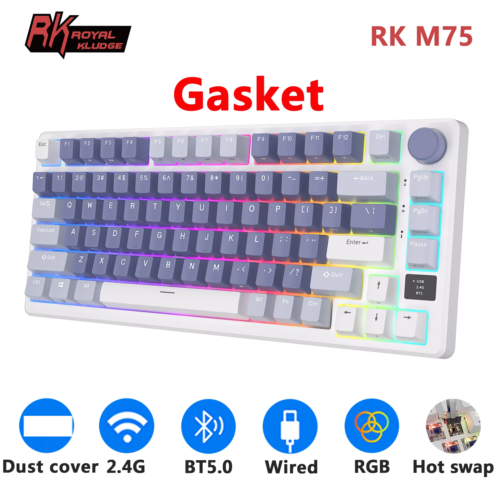 Gaming Keyboard Half - RK ROYAL KLUDGE M75 2.4G Wireless/Bluetooth/USB-C