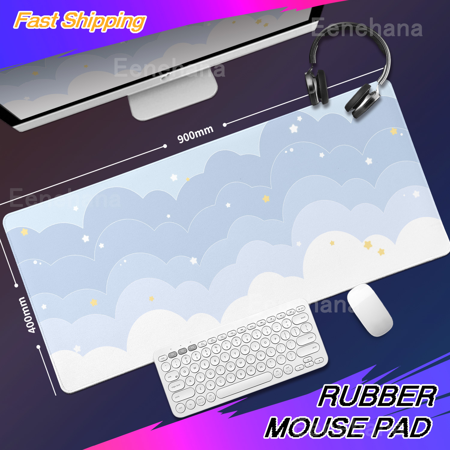 Gaming Keyboard Blue - Light Blue Pink Clouds Desk Mat