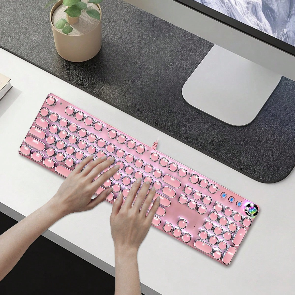 Typewriter Style Mechanical Ga - Keyboard Gaming Blue Switch 评论和价格