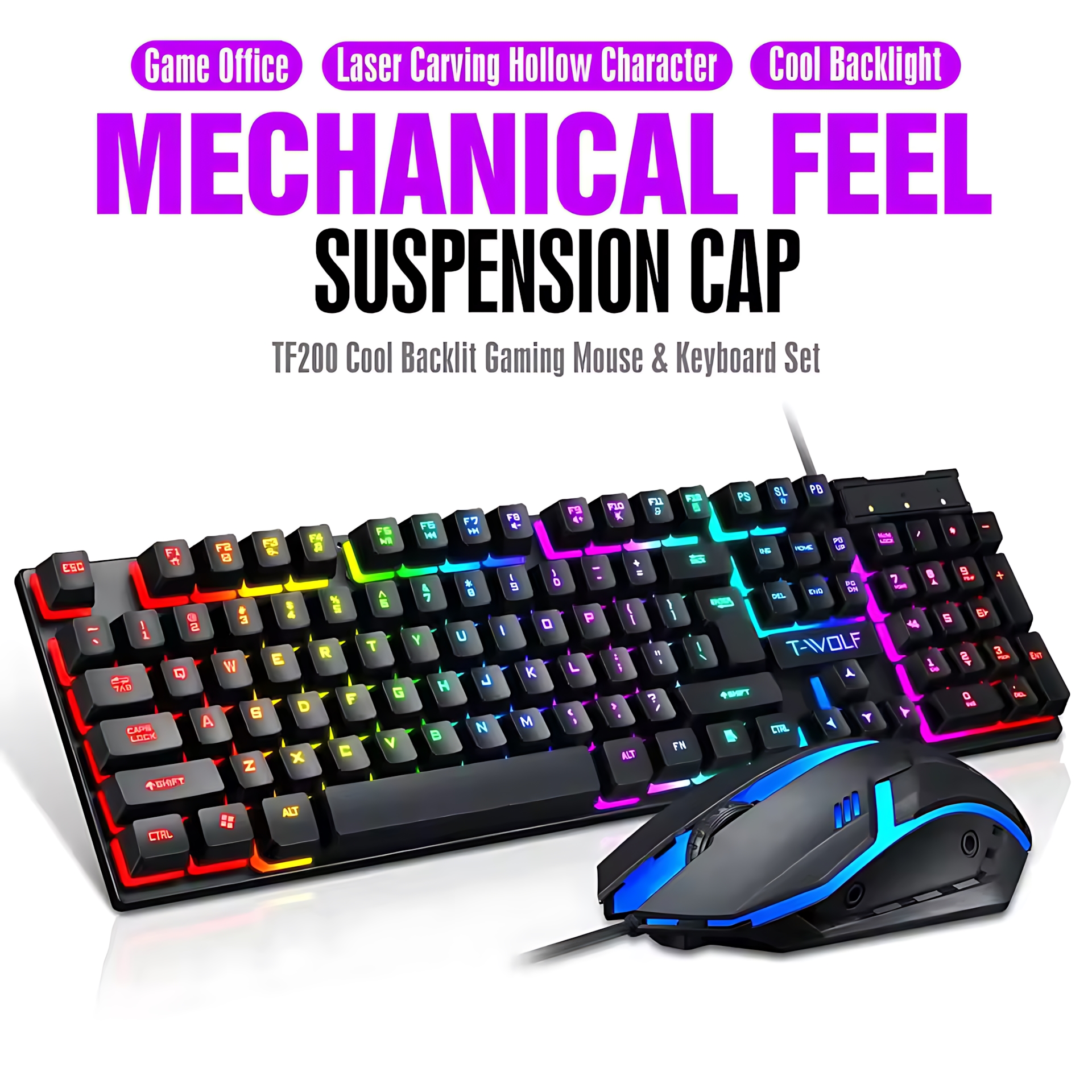 Rainbow Backlit Wired Keyboard - Gaming Keyboard And Mouse Combo 评论和价格