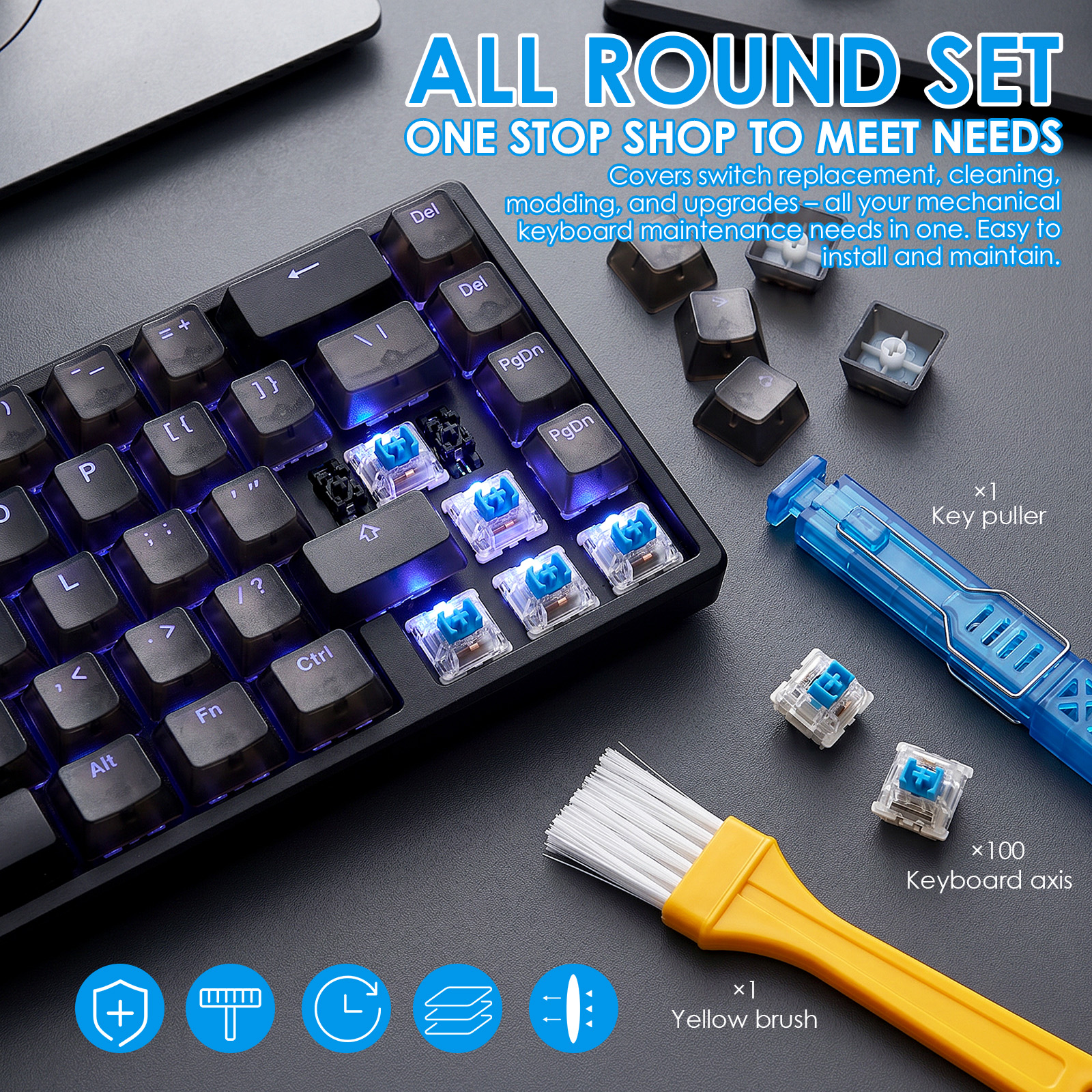 100Pack Clear RGB Backlight Me - Keyboard Gaming Blue Switch 评论和价格