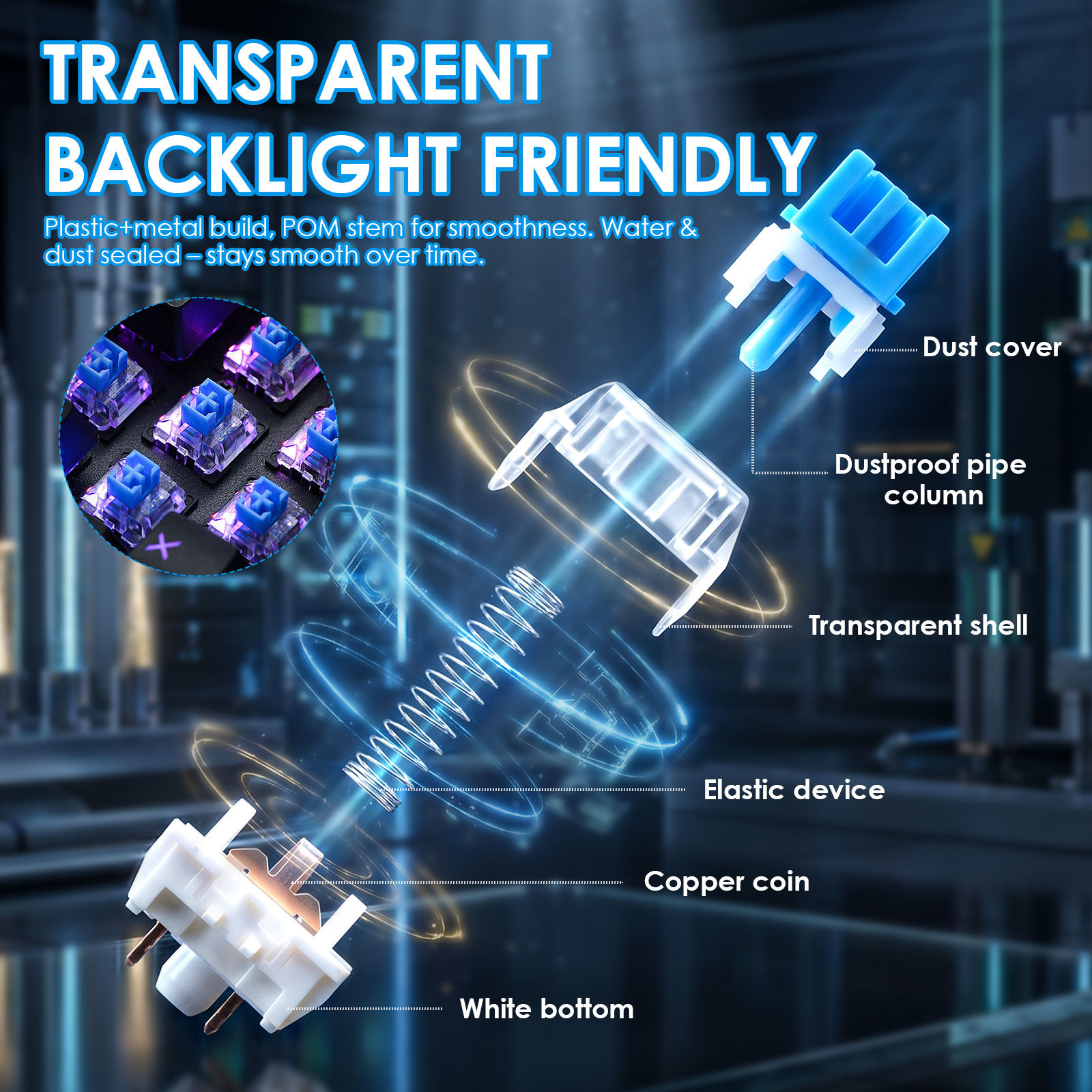 100Pack Clear RGB Backlight Me - Keyboard Gaming Blue Switch 评论和价格