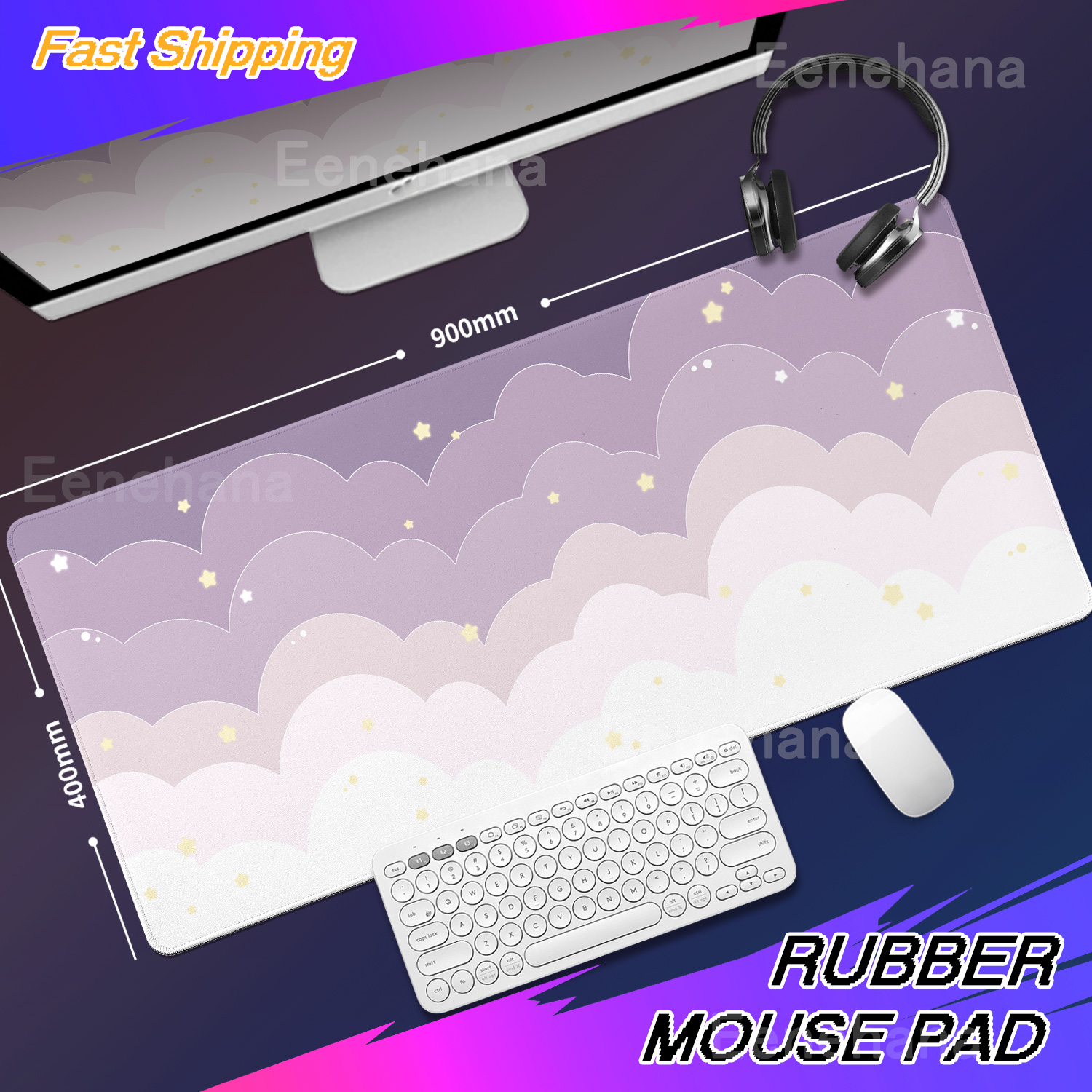 Light Blue Pink Clouds Desk Ma - Gaming Keyboard Blue 评论和价格