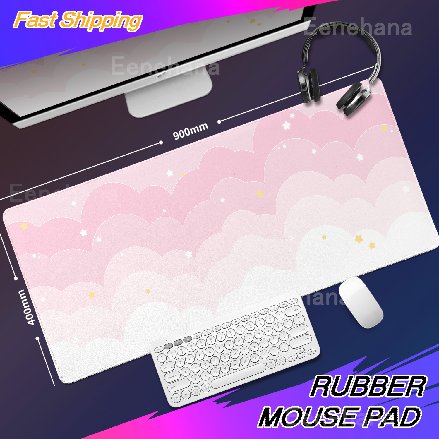 Light Blue Pink Clouds Desk Ma - Gaming Keyboard Blue 评论和价格
