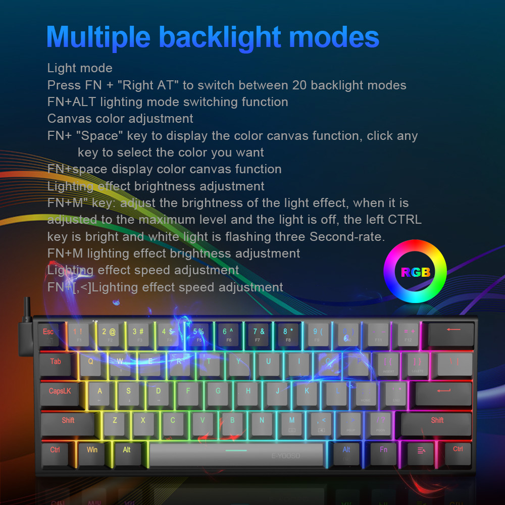 E-YOOSO Z11 RGB USB 60% Mini M - Keyboard Gaming Blue Switch 评论和价格