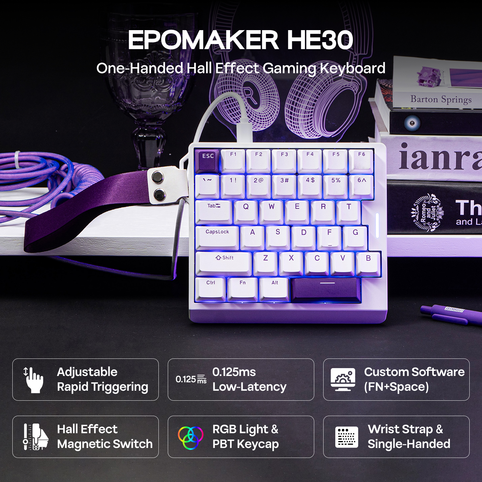  EPOMAKER HE30 One-Handed 36- - Gaming Keyboard Half 评论和价格